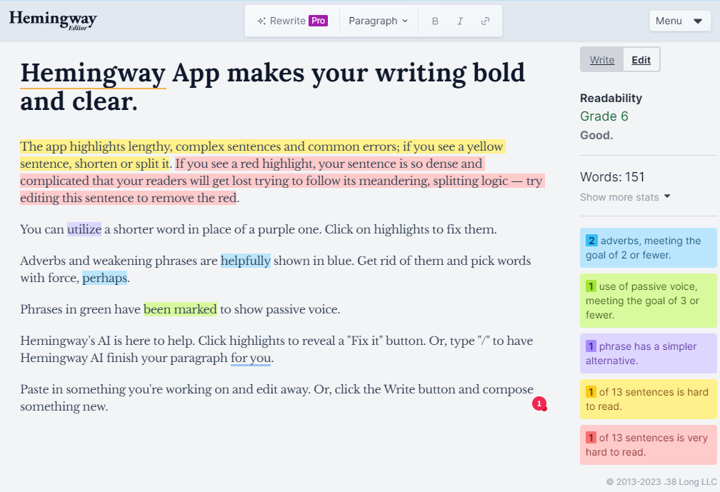 correct grammar with hemingway app