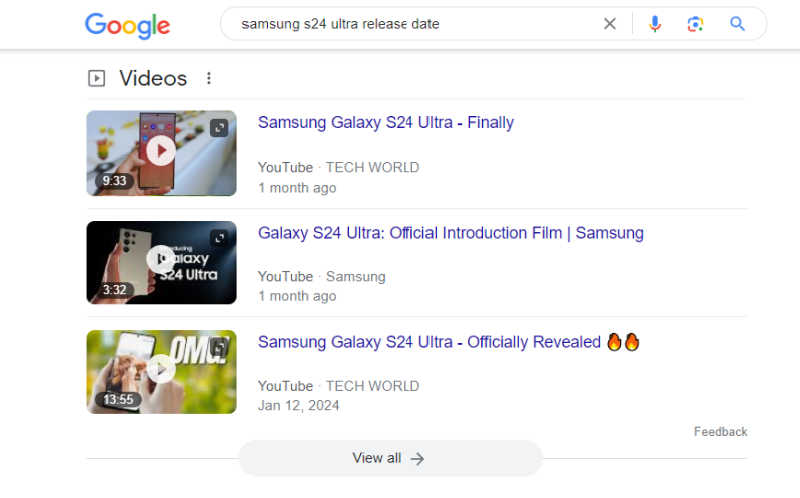 serps video section